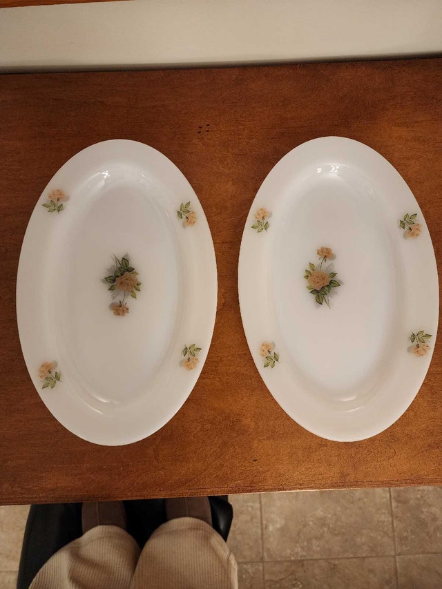 Arcopal France Oval Serving Platters Set of 2 Floral Rose