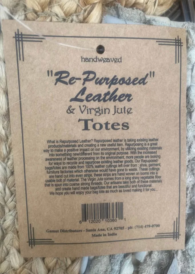 NWT Handwoven Recycled Leather & Virgin Jute Tote image indicator(5)