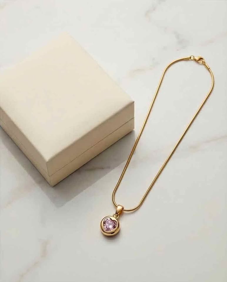 18K Gold-Plated Stainless Steel Pink Zircon Pendant Necklace