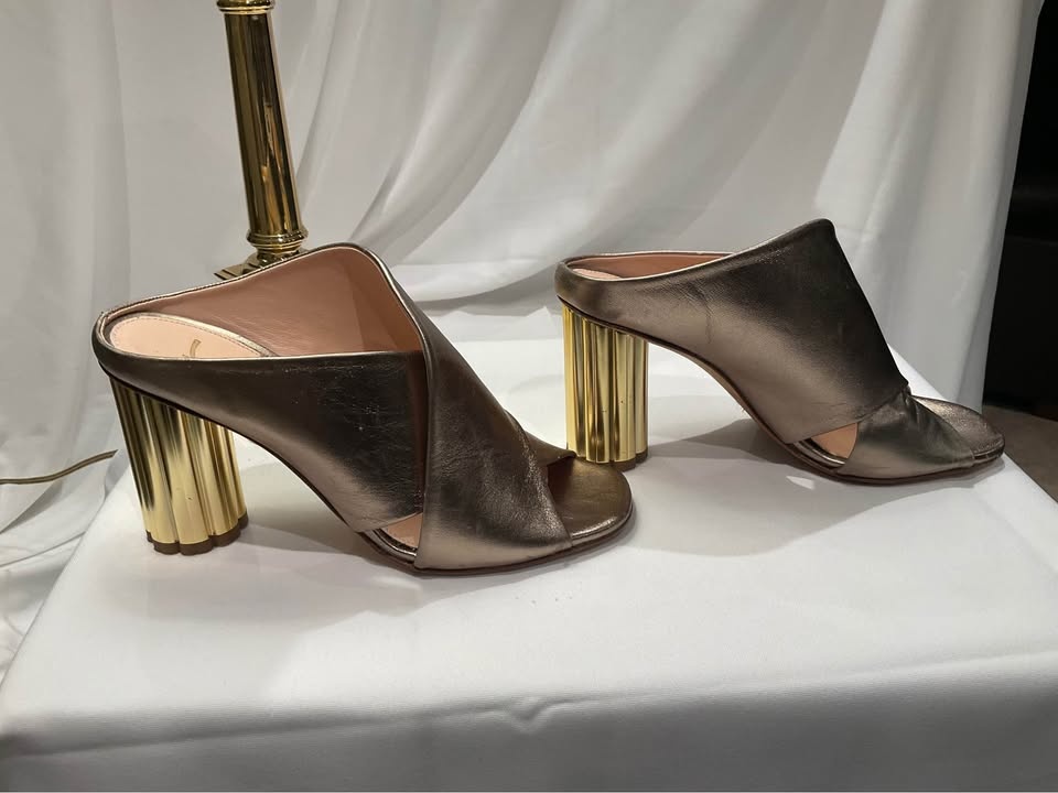Gold Leather Mules with Scalloped Heel - Size 37 - photo 2