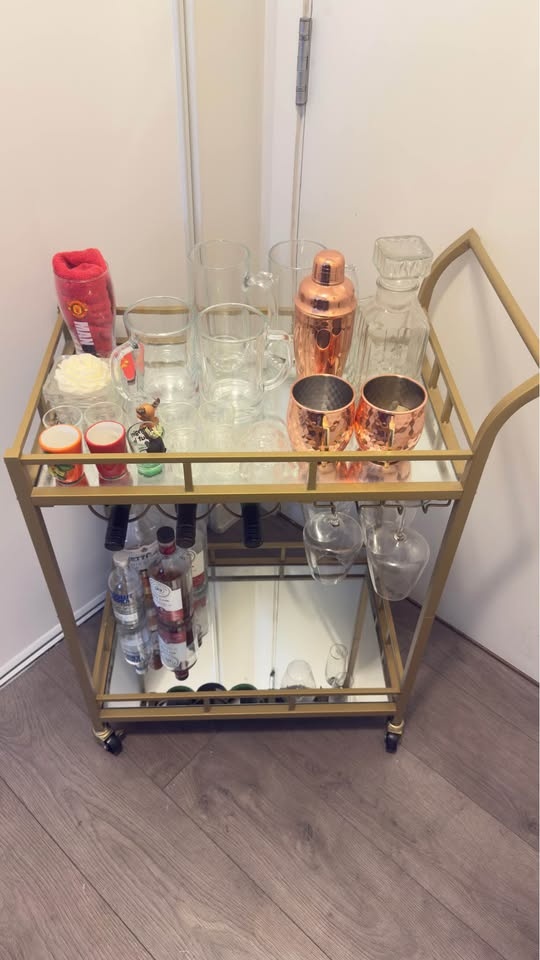 Bar Cart Gold, Home Bar Serving Cart, Wine Cart w/ 2 Mirrored Sh - photo 2