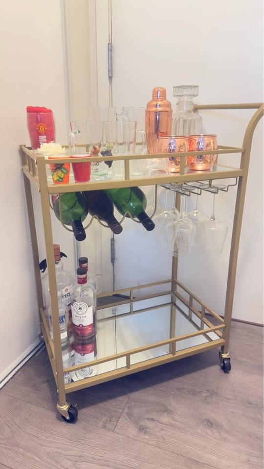 Bar Cart Gold, Home Bar Serving Cart, Wine Cart w/ 2 Mirrored Sh - photo 3