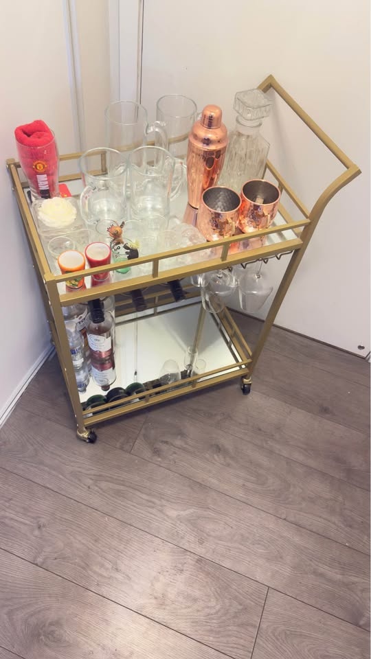 Bar Cart Gold, Home Bar Serving Cart, Wine Cart w/ 2 Mirrored Sh - photo 4