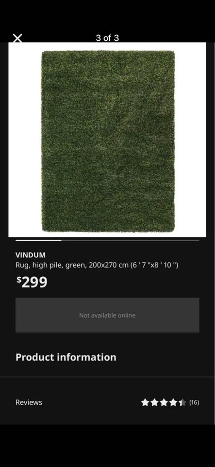 IKEA VINDUM High Pile Rug 200x270 cm Green | Karrot