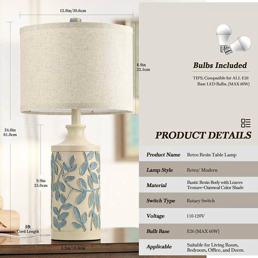 Farmhouse Cream Table Lamps Set of 2
