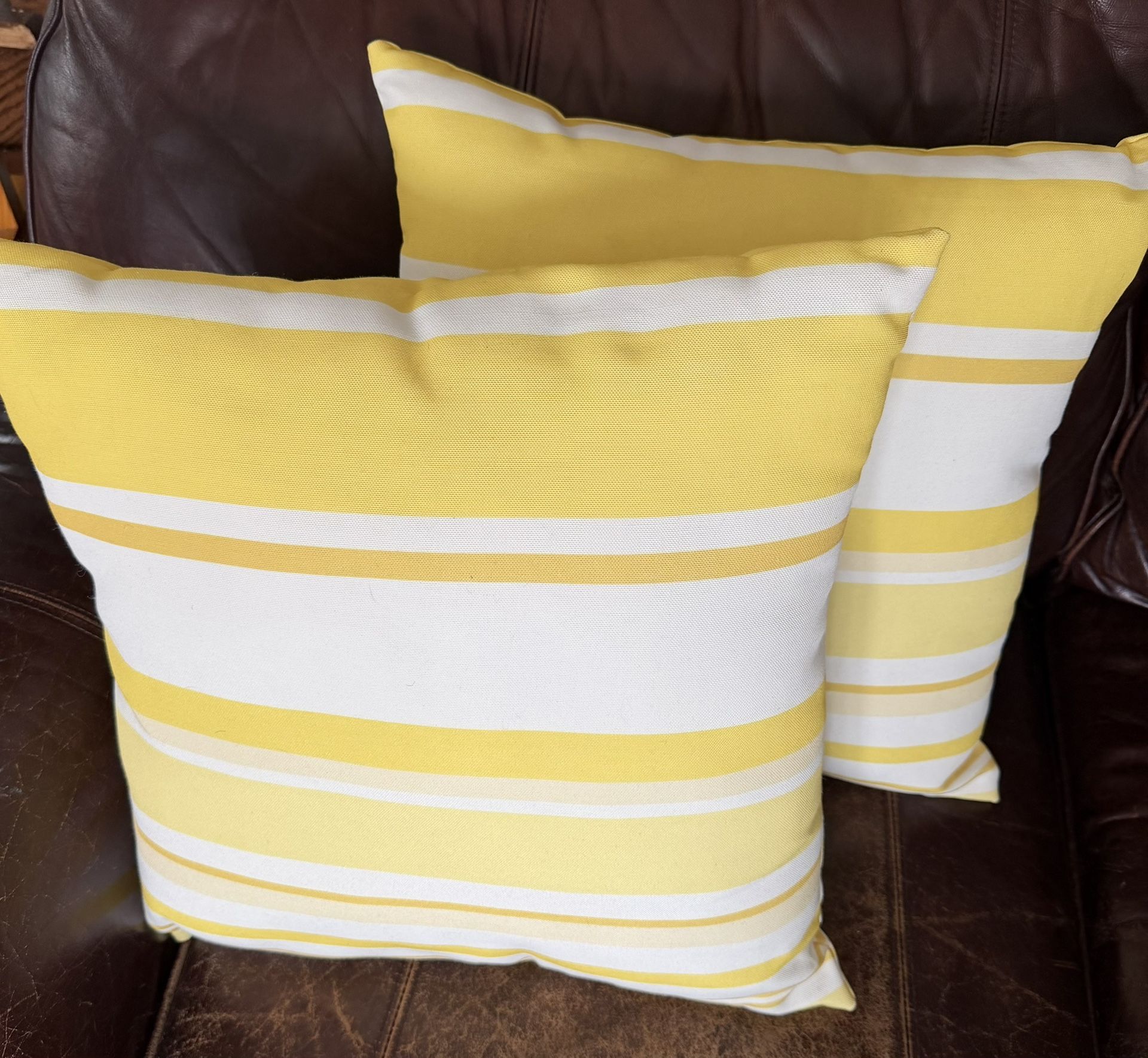Set of 18” Yellow & White striped, Outdoor Throw Pillows