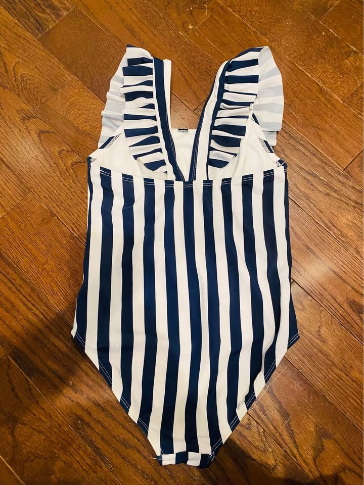 Little Girls Size 7/8 Navy Blue and White striped. Like new $8 - photo 2