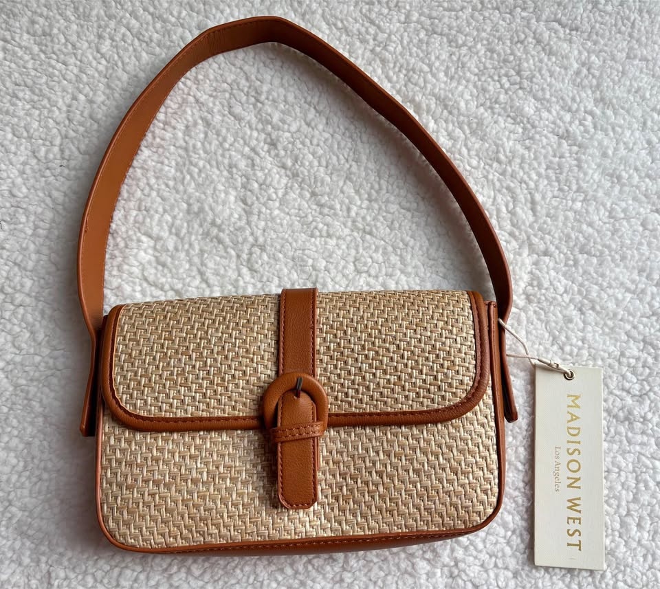 NWT Madison West Summer Straw Woven Buckle Shoulder Bag