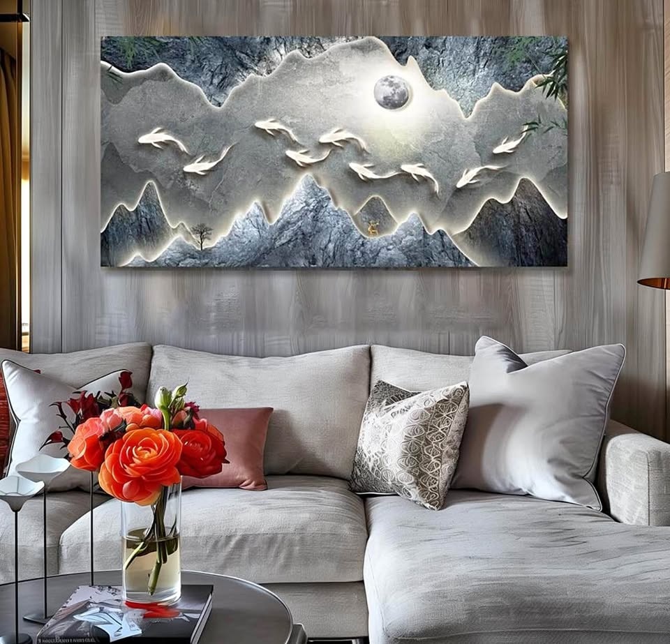 Abstract Wall Art Mountain Fish Frame Hanging Art 60x120cm