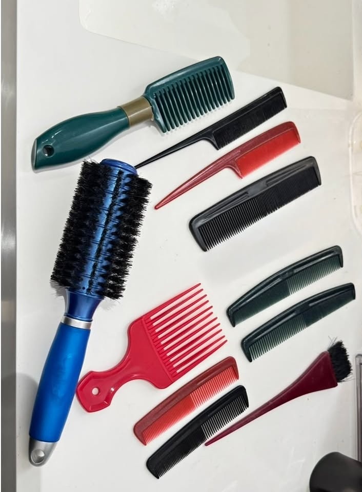 Mix of Hair Combs and 1 Round Brush with Soft Handle