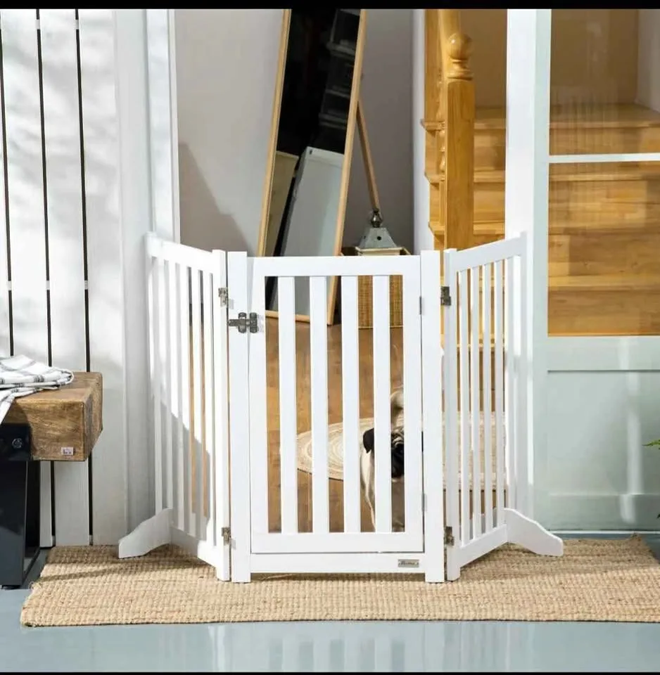 PawHut Foldable Dog Gate with Door thumbnail