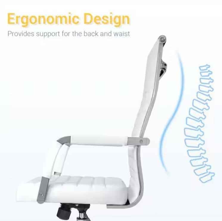 White Ribbed PU Leather Office Chair - Mid-Back - photo 2