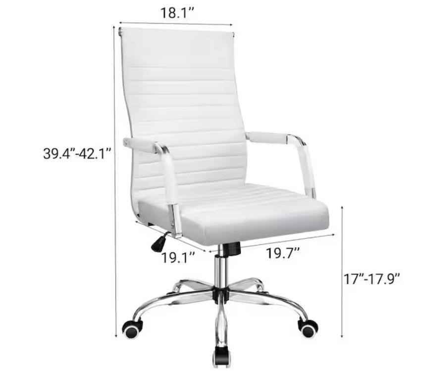 White Ribbed PU Leather Office Chair - Mid-Back - photo 5
