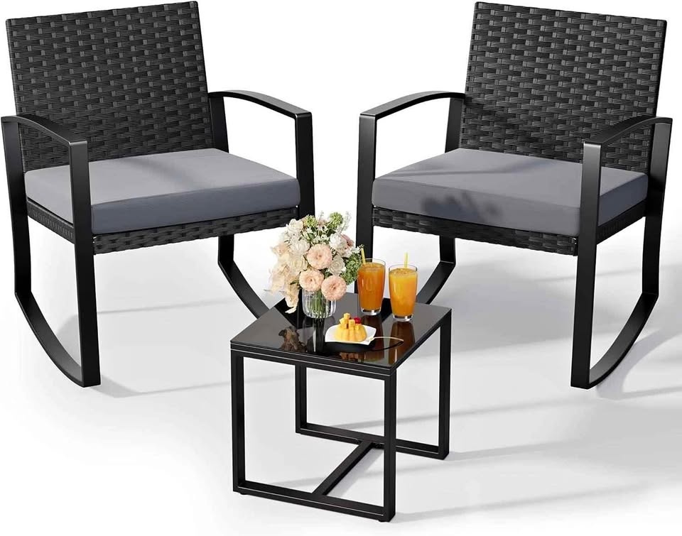 3 Pc Outdoor Patio Rocking Bistro Set with Coffee Table