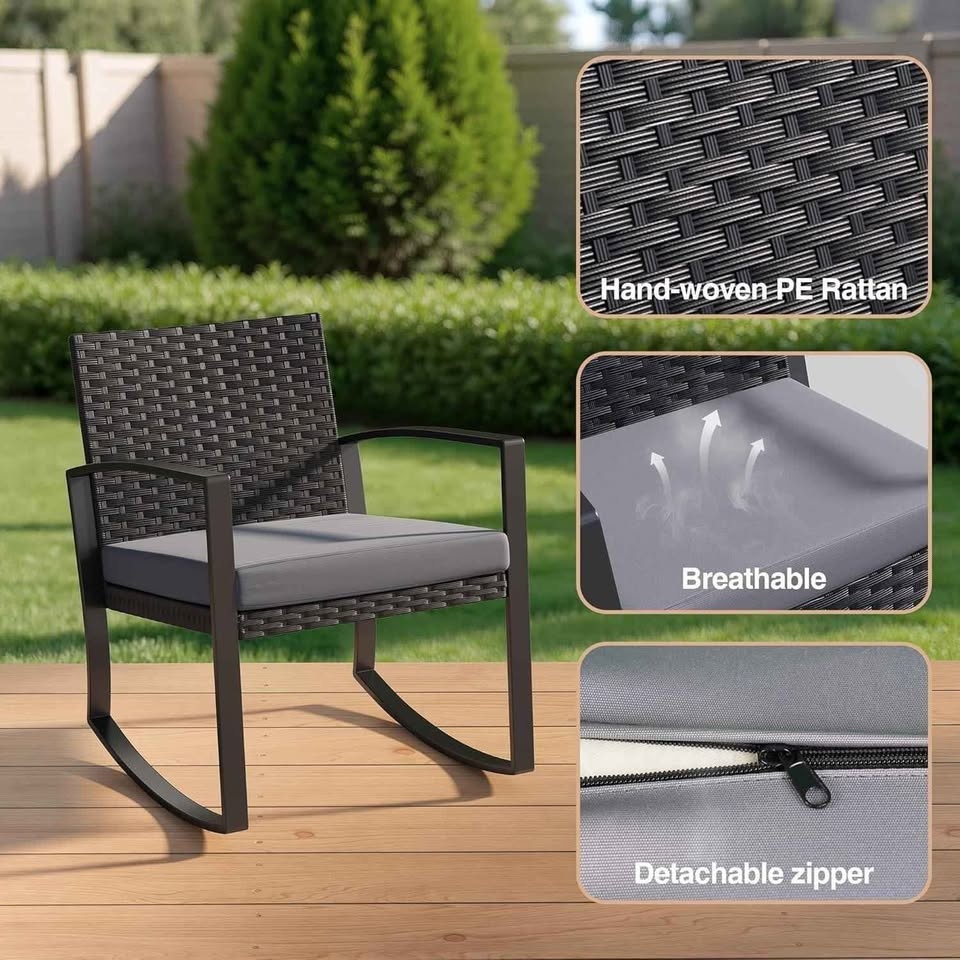 3 Pc Outdoor Patio Rocking Bistro Set with Coffee Table - photo 2