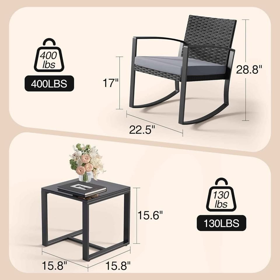 3 Pc Outdoor Patio Rocking Bistro Set with Coffee Table - photo 3