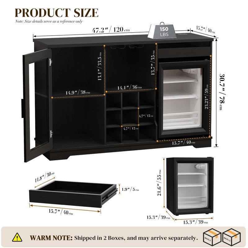 Wine Bar Cabinet with Fridge, Liquor Cabinet with LED Lights & R - photo 2