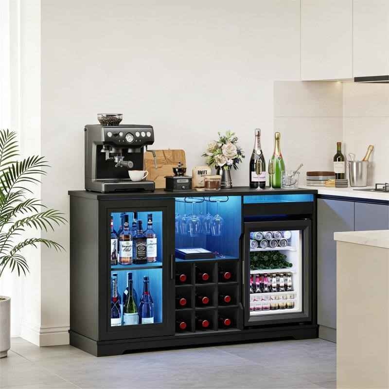 Wine Bar Cabinet with Fridge, Liquor Cabinet with LED Lights & R - photo 3