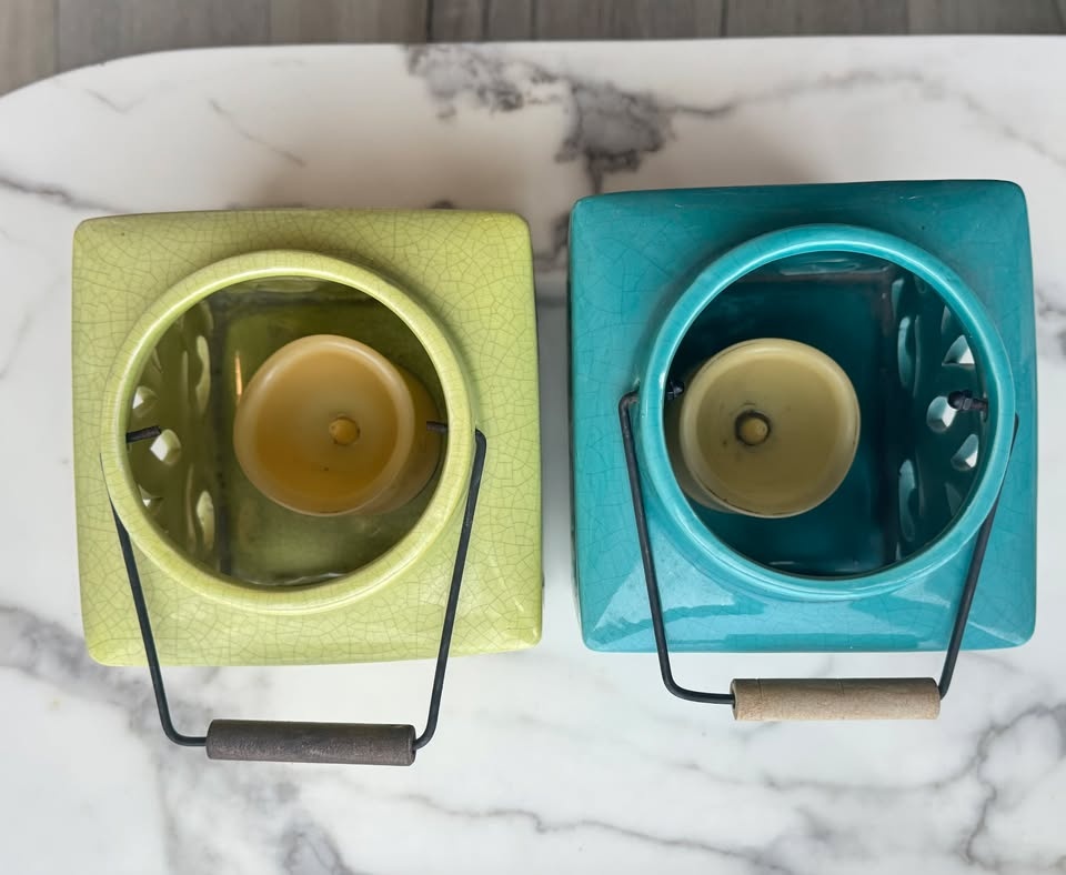 Ceramic Lantern Candle Holders – Green & Blue – Patio / Outdoor - photo 2