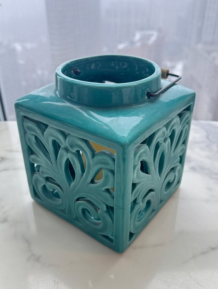 Ceramic Lantern Candle Holders – Green & Blue – Patio / Outdoor - photo 3