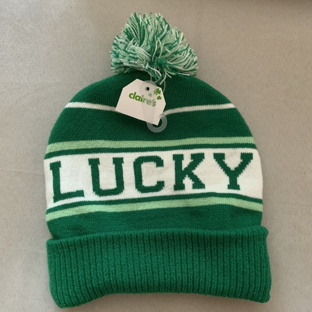 Brand NEW Lucky Striped Green Beanie Hat