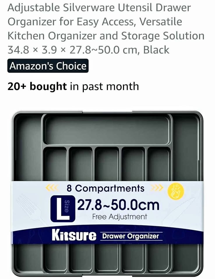 Kitsure Adjustable Silverware Utensil Drawer Organizer Black
