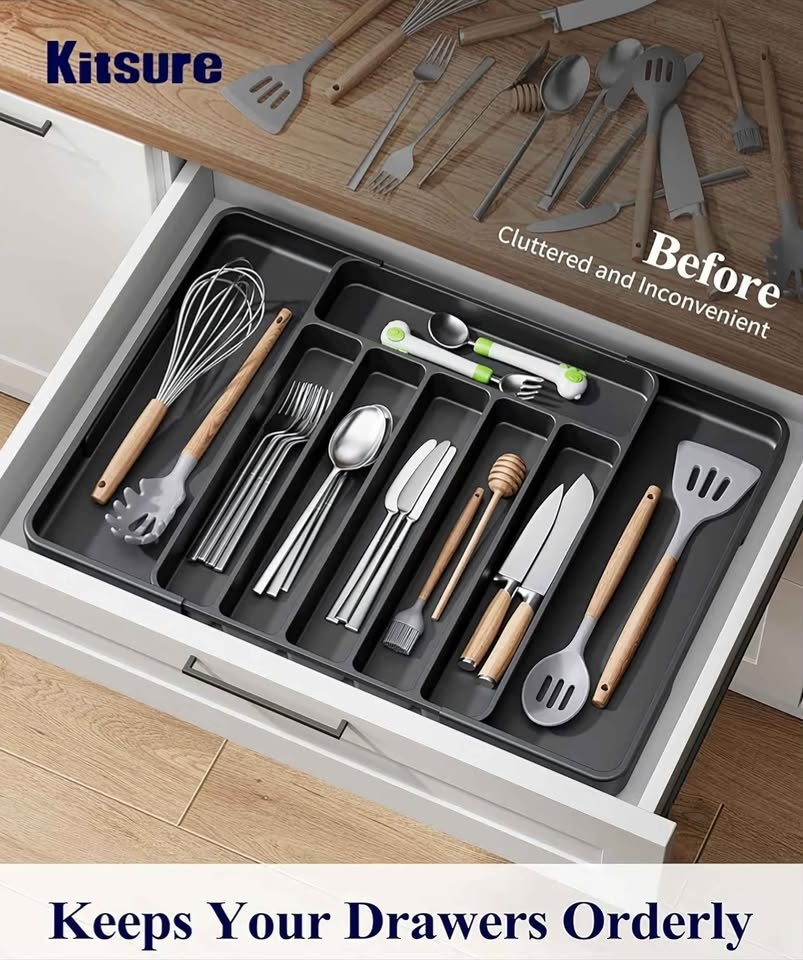 Kitsure Adjustable Silverware Utensil Drawer Organizer Black - photo 2