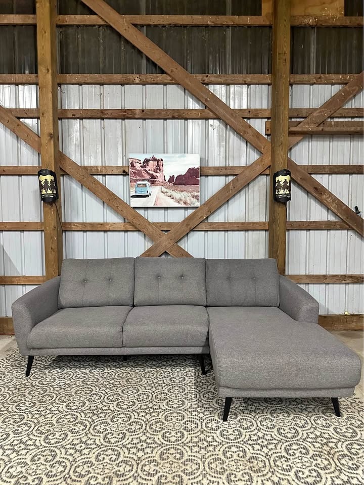 Leon’s MCM style Fabric L Sectional in Grey 🛋️