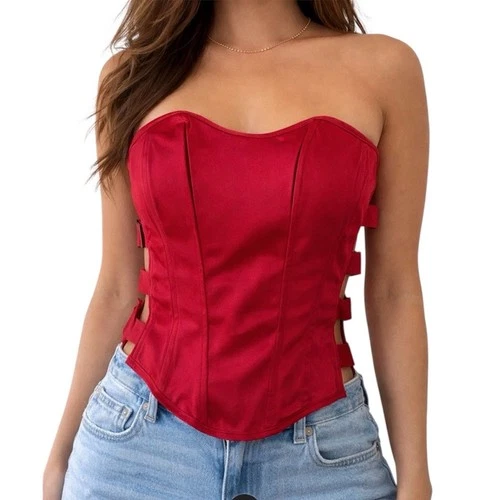 Charlotte Russe Vintage Y2K Red Corset Top w/ Cutouts - Size Sma