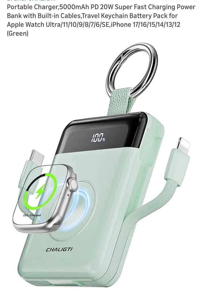 5000mAh 20W Fast Charging Power Bank with Built-in Cables