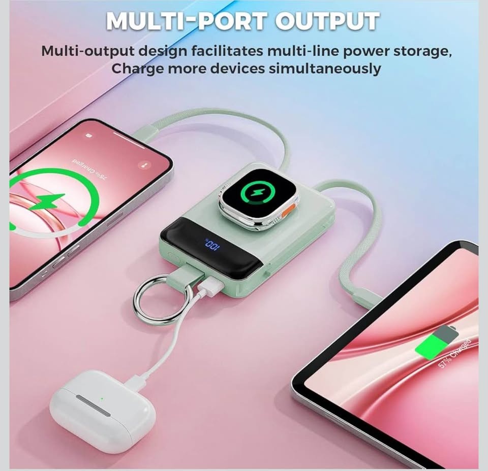 5000mAh 20W Fast Charging Power Bank with Built-in Cables - photo 2