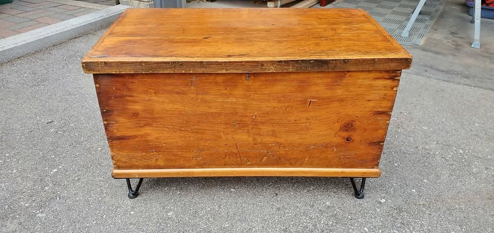 Vintage Pine Box with File Folders and Hinged Top