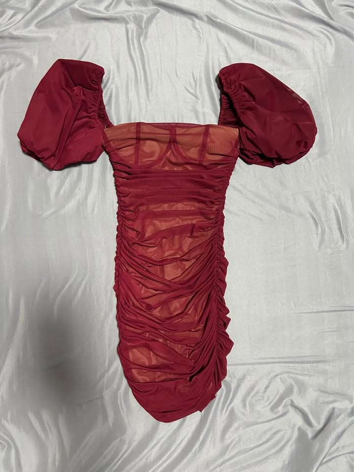 Oh Polly Whirlwind Romance Puff Sleeve Ruched Mesh Mini Dress - photo 3