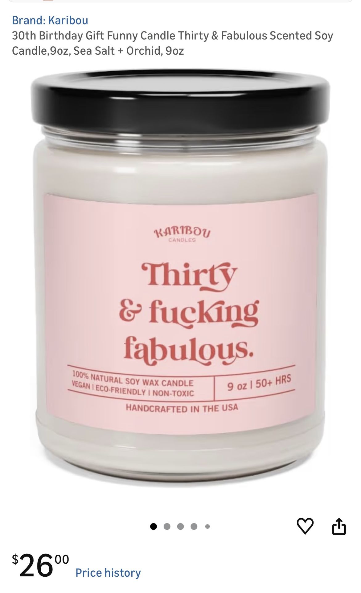30th Birthday Gift Funny Candle Thirty & Fabulous Scented Soy Ca