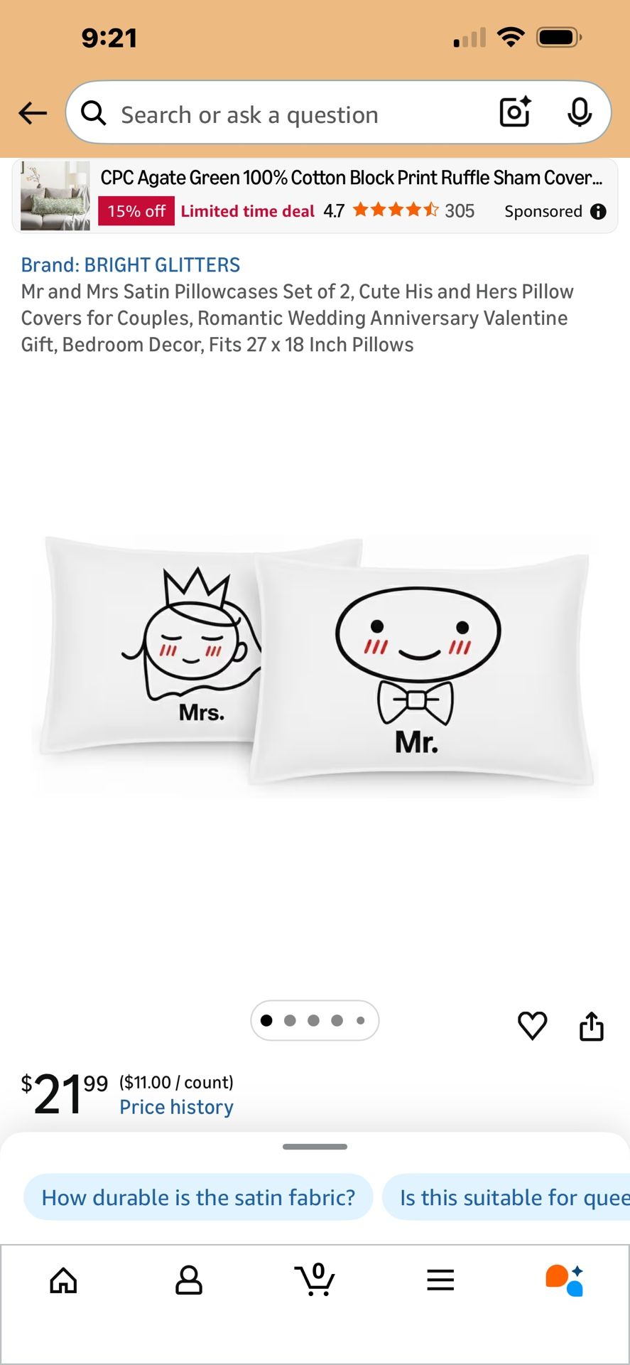 Mr & Mrs Satin Pillowcases Set of 2 - photo 2