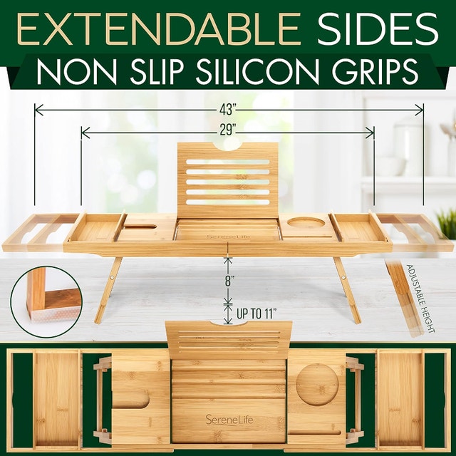 SereneLife Bath Caddy Tray Combo - Natural Bamboo - photo 4