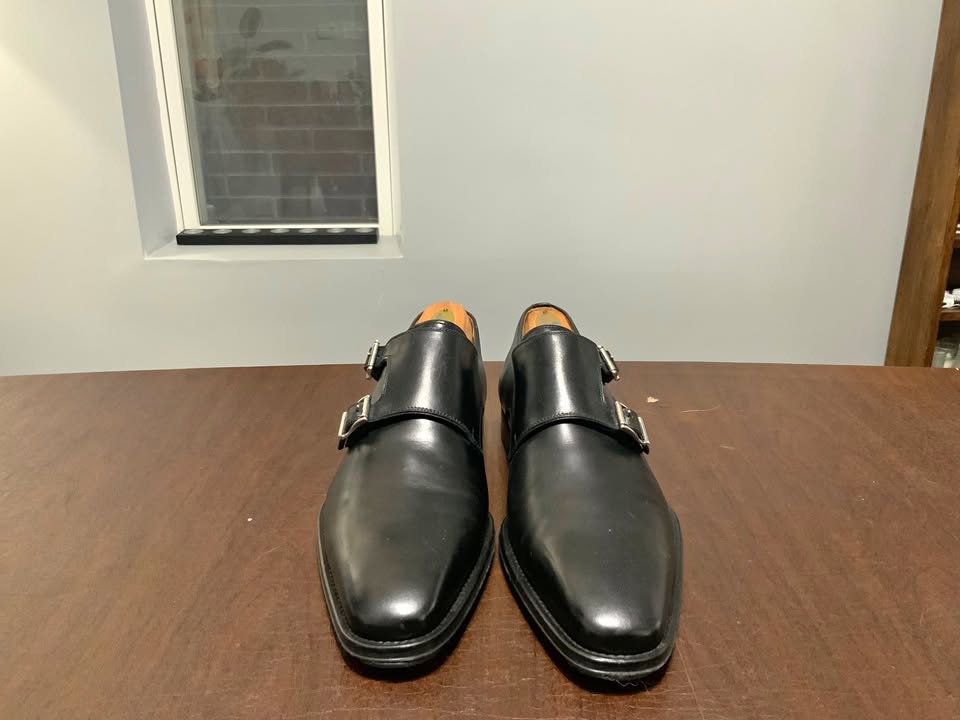 Magnanni Black Leather Double Monk Strap Shoes - Size 7.5