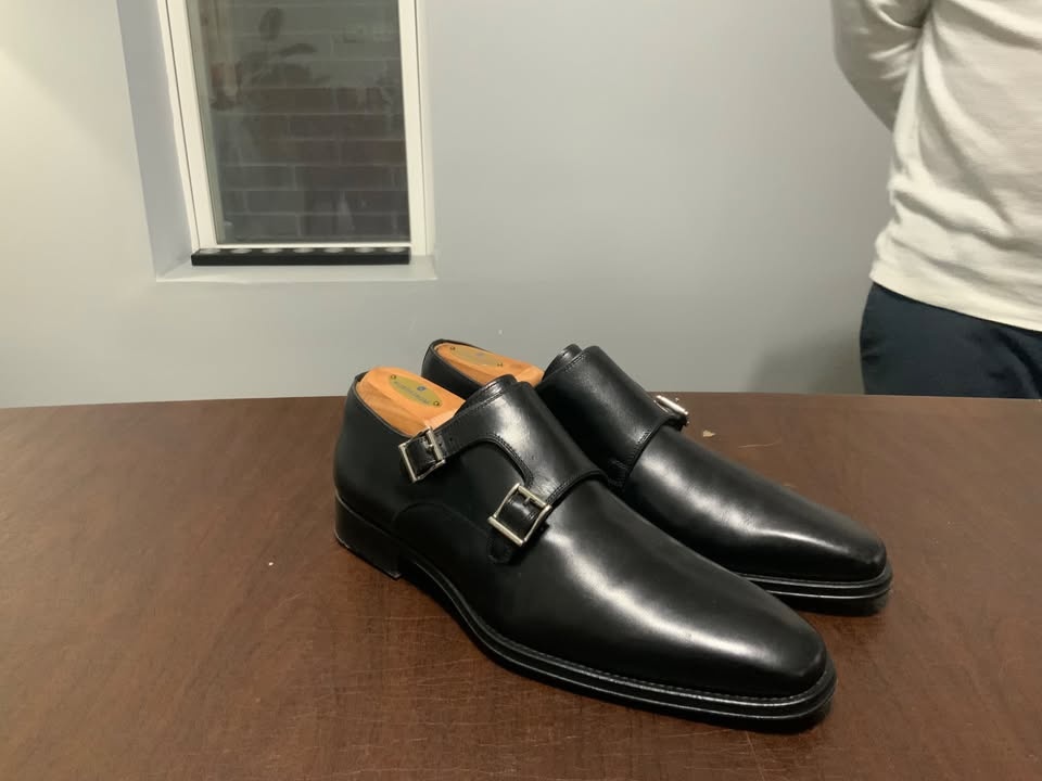 Magnanni Black Leather Double Monk Strap Shoes - Size 7.5 - photo 2