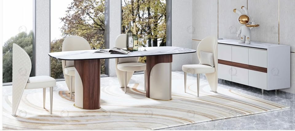 Luxury Oval Marble Dining Table Set – 6 Seater