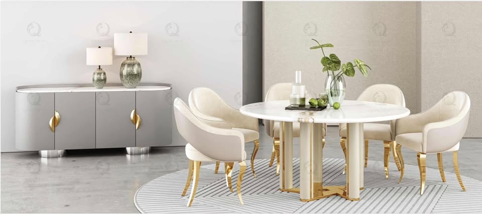 Luxury Oval Marble Dining Table Set – 6 Seater