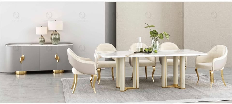 Luxury Marble Dining Table Set – 6 Seater