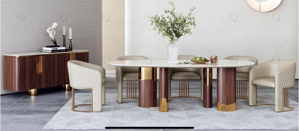 Modern Rectangular Marble Dining Table Set – 6 Seater