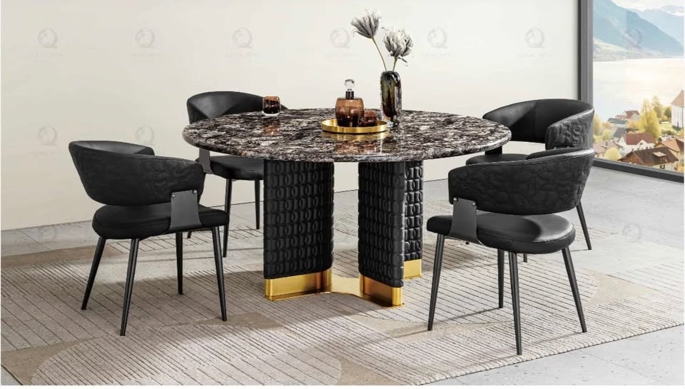 Modern Round Marble Dining Table Set – 4 Seater