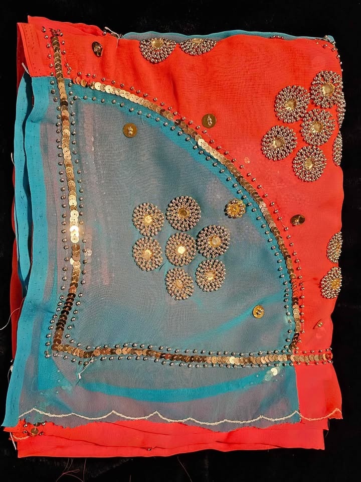 Blue & Redish Orange Saree Fabric - photo 2