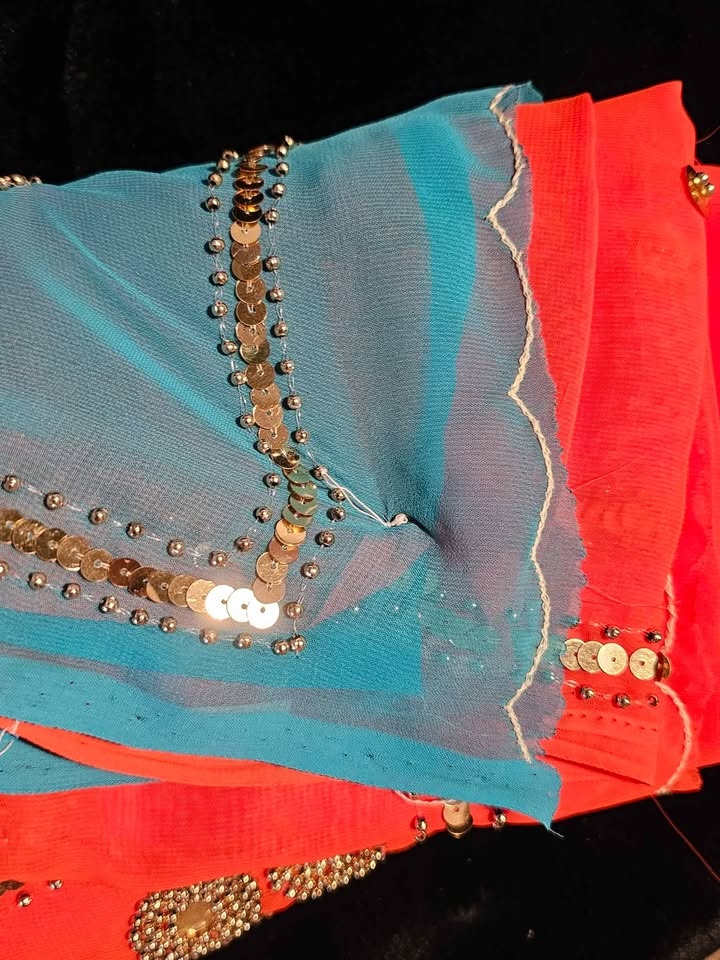 Blue & Redish Orange Saree Fabric - photo 4