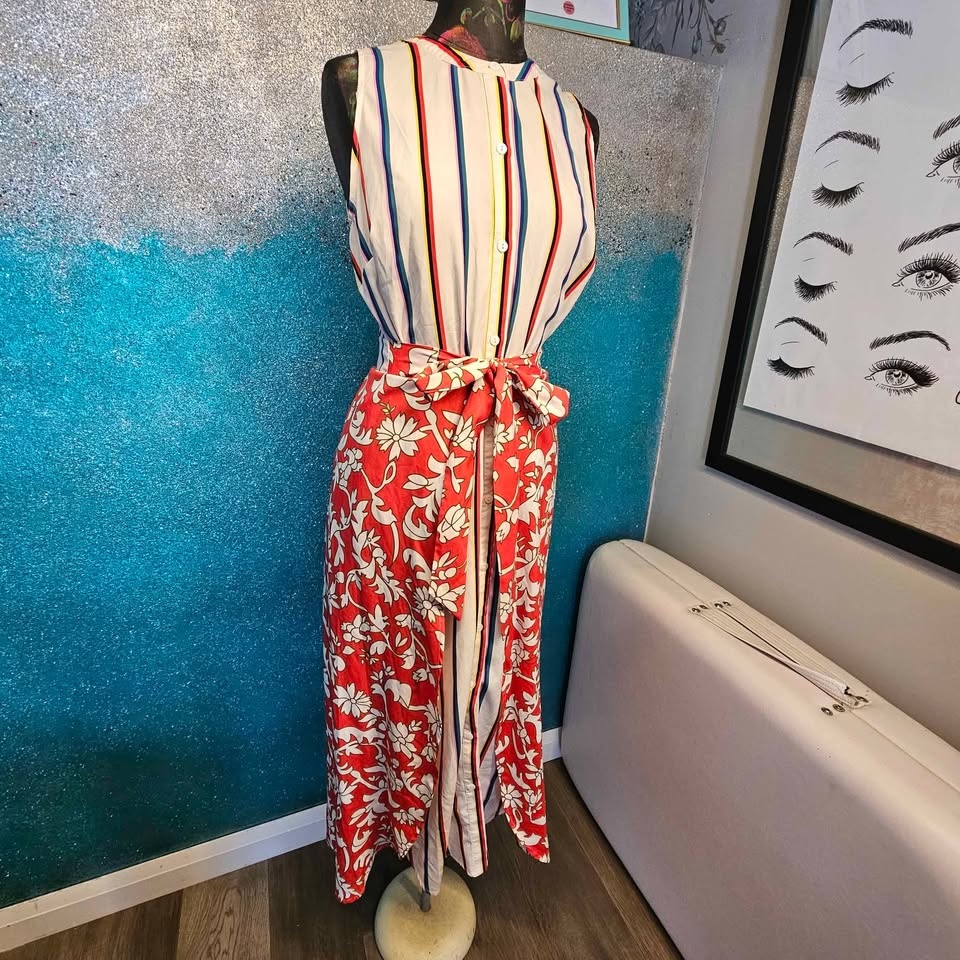 Gabby Isabella Striped Floral Sleeveless Maxi Dress L - photo 2