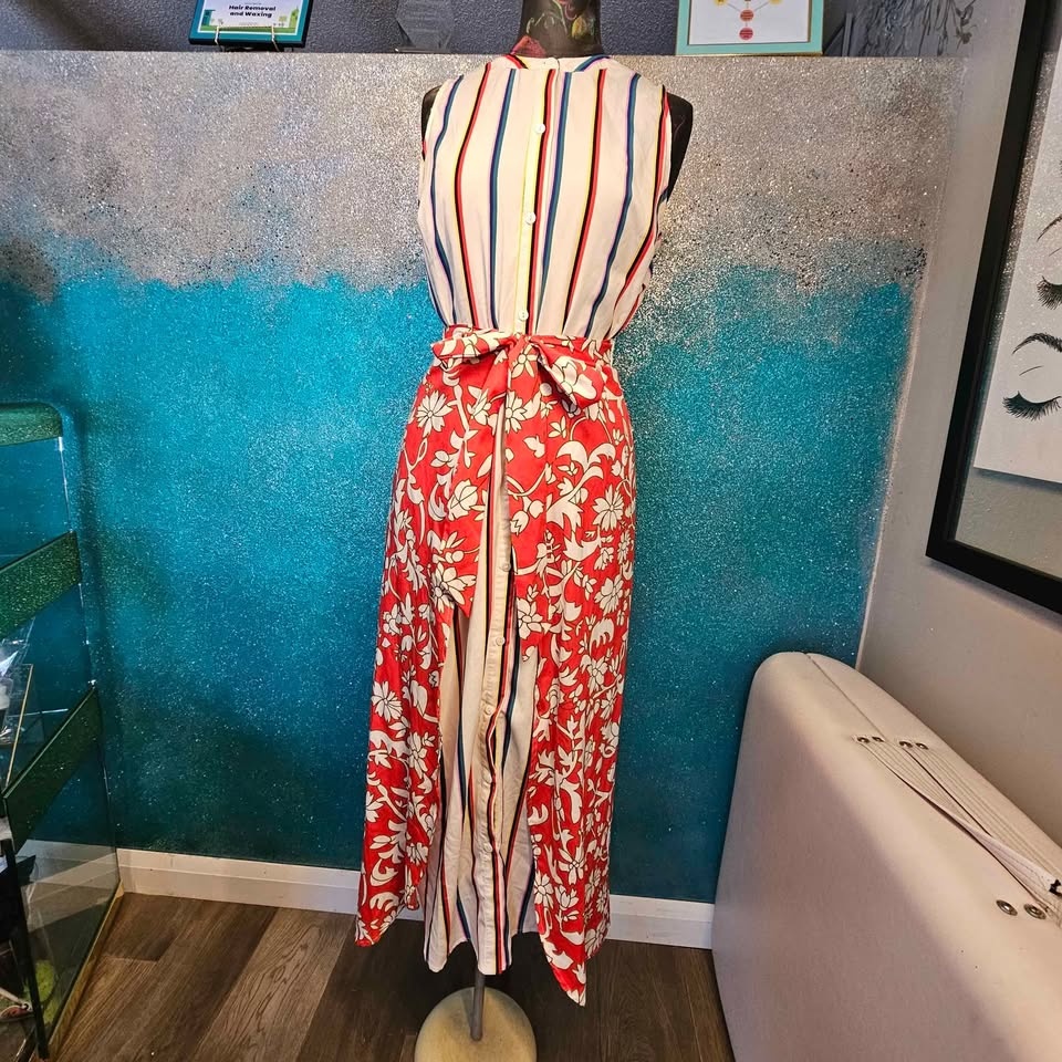 Gabby Isabella Striped Floral Sleeveless Maxi Dress L - photo 3