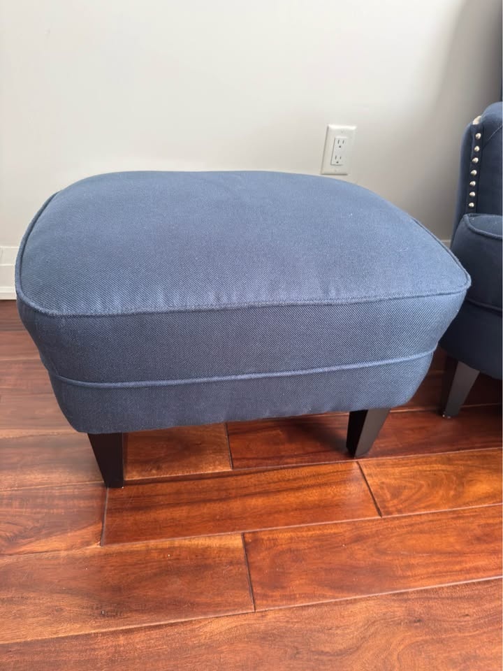 Navy Blue Upholstered Armchair with Matching Ottoman - photo 4