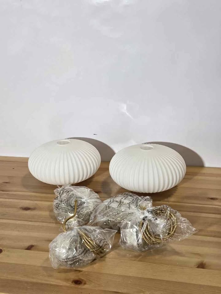 Milk Glass Pendant Lights White Gold 2 Pack, New