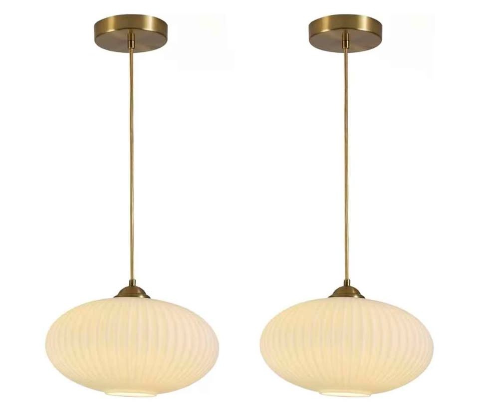 Milk Glass Pendant Lights White Gold 2 Pack, New - photo 2